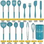 15 Pcs Silicone Cooking Utensils Kitchen Utensil Set - Umite Chef 446°F Heat Resistant Stainless Steel Handles Kitchen Gadgets Tools Set for Nonstick Cookware(Blue) - Image 2