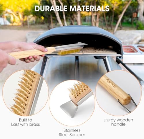 Aieve 26"" Pizza Oven Brush with Stone Scraper, Cleaning Brush and Scraper for Pizza Oven and Stone, Extra Long Handle and 2 Heat-Resistant Brush Heads, Wood, K4790A01 - Image 3