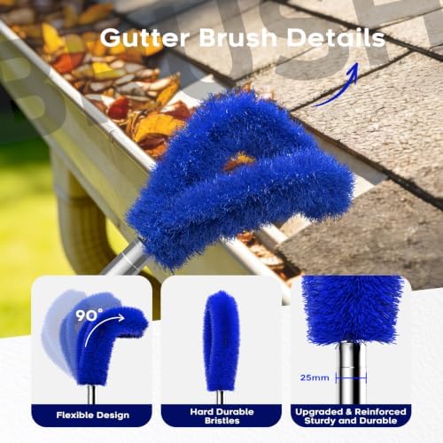 13ft Gutter Cleaning Tools From the Ground, No Ladder Needed, 3-in-1 Gutter Cleaner Pole with Replaceable Brush Rake Scoop, 180° Adjustable Angle for Leaves & Debris Cleaning with Grip Tapes, Blue - Image 5