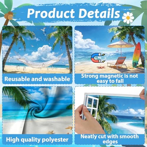 8 Pcs Summer Beach Fluorescent Light Covers for Classroom Ceiling Light 4 x 2 Feet Magnetic Lights Cover Filter Easy Install for Back to School Office Hospital Ceiling Supply (Windows Seascape) - Image 3
