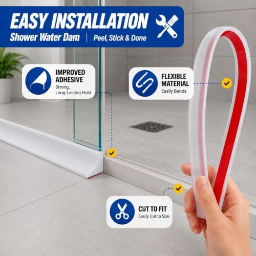 Shower Threshold Water Dam, 67 in Flexible Barrier, Transparent - Image 4