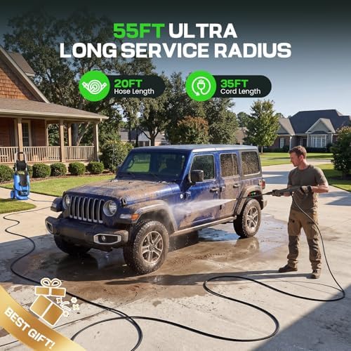 2026 New 5000 PSI Electirc Pressure Washer with 3 Levels Adjustable Pressure Gun, 4 Nozzles and Foam Cannon, Heavy Duty Power Washer for Home/Car/Fence/Garden, 20FT Hose+35FT GFCI Cord, Blue - Image 5