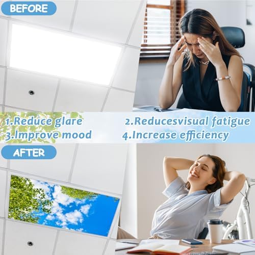 Wiooffen 4 Pcs Fluorescent Light Covers for Classroom Ceiling Lights 4 x 2 Feet Magnetic Light Covers Filter Easy Install for Office Hospitals Home Supplies (Trees Blue Sky Clouds) - Image 4