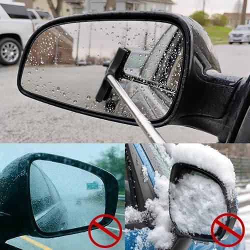 Side Mirror Squeegee, Window Cleaner Tool, Retractable Car Side Mirror Squeegee with Telescopic Long Handle, Car Mini Portable Window Cleaner Tool for Rainy Weather (Black) - Image 4