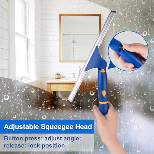 ITTAR 12 inch Rotatable Shower Squeegee for Glass Doors, Multi-Purpose Window Squeegee with Hook & Refill Rubber Blade, Bathroom Cleaner Tool for Shower Door Window Mirror Wall Car Windshield - Image 2