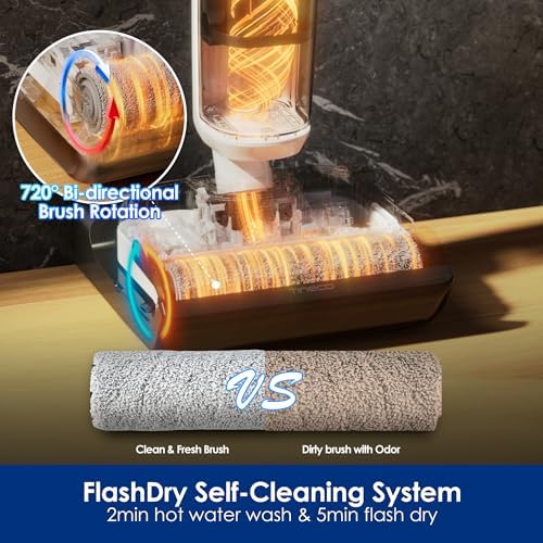 Tineco Floor ONE Stretch S6 Cordless Wet Dry Vacuum Cleaner, 180°Lay-Flat Smart Vacuum Mop, 40 Minutes Long Runtime 158℉ Flashdry Self-Cleaning, Dual-Sided Edge Cleaning Lightweight Floor Cleaner - Image 5