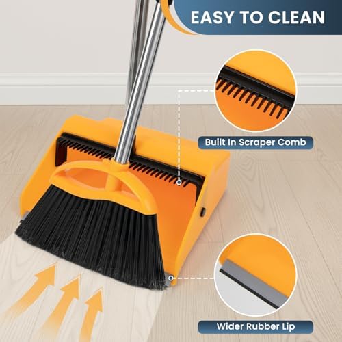 REEWII Large Broom and Dustpan Set，Long Handle Upright Dust Pan Outdoor Indoor for Courtyards, Garages, Lobbies, Shopping Malls, Market Floors, Sidewalks, Classroom Floor Cleaning - Image 2