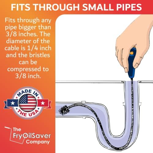 22" Long Sink Drain Brush – Slim Snake Hair Clog Remover Tool for Shower, Tub and Sink - Pipe/Tube Brush for Small Spaces, Drain Cleaning – B113C by FryOilSaver Co. - Image 2