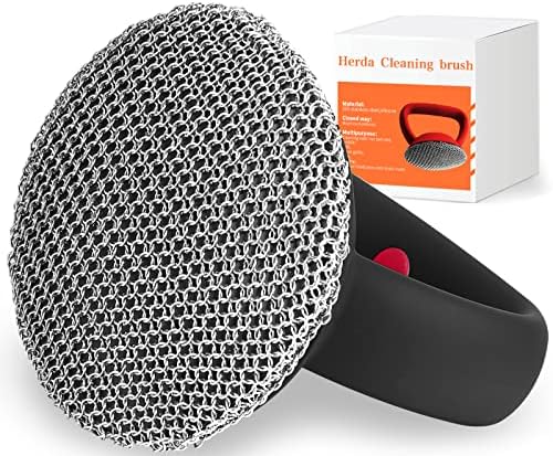 Cast Iron Cleaner Scrubber with Heavy Duty Handle, 3mm Welded Chain Mail by Betterqualitybetterlife