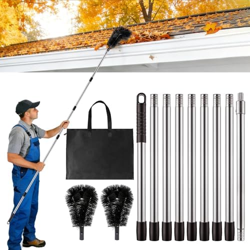 Gutter Cleaning Tools from The Ground - 12.7FT Long Adjustable gutter Cleaner & Brush, No Ladder Needed | Gutter Clean Out Tool Makes it Easy To Clean Leaves, Branches And Debris from Gutters by LrqzHsyl