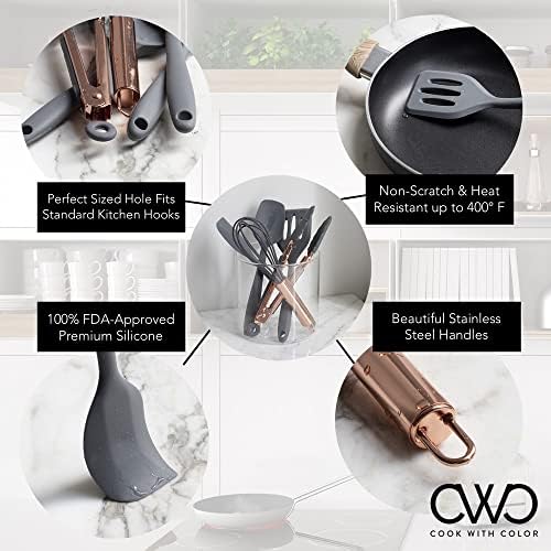 COOK WITH COLOR Silicone Cooking Utensils, Kitchen Utensil Set, Easy to Clean Silicone Kitchen Utensils, Cooking Utensils for Nonstick Cookware, Kitchen Gadgets Set, Mini, Gray - Image 3