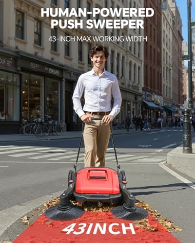 43" Walk-Behind Hand Push Floor Sweeper Machine(Red) - Image 3
