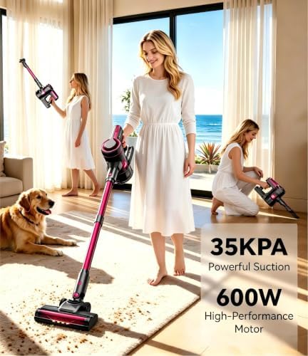 Cordless Vacuum Cleaner for Home,600W 35KPA 60Mins(Fuchsia) - Image 2
