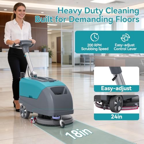 18" Walk Behind Commercial Floor Scrubber, 24" Squeegee Width - Image 2