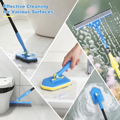 Tile Tub Scrubber Brush with 5 Different Function Cleaning Heads and 51" Extendable Long Handle Non Scratch Shower Scrubber for Cleaning Bathroom Kitchen Toilet Wall Bathtub - Image 4