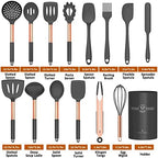 Silicone Cooking Utensil Set, Umite Chef Kitchen Utensils 15pcs Cooking Utensils Set Non-stick Silicone Rose Gold Handle Cooking Tools Whisk Kitchen Tools Set -Grey - Image 2