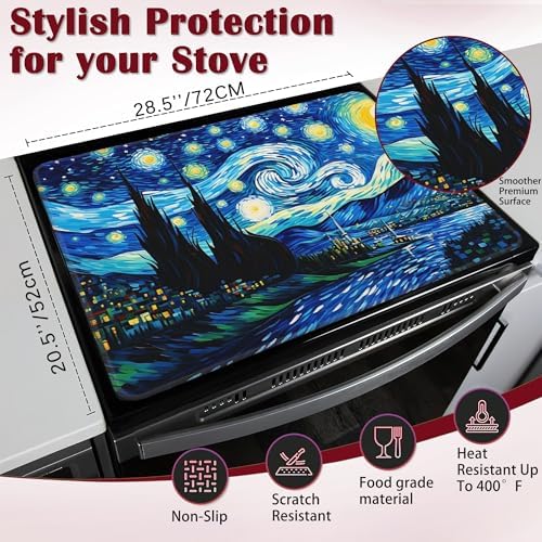 Electric Stove Top Cover Protector,Starry Night Glass Flat Top Stove Mat,Heat-Resistant Oven Induction Cooktop Mat for Ceramic Countertop Mats Dish Drying Mat - Image 2