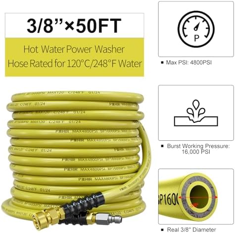 POHIR 50ft Pressure Washer Hose 3/8" 4800 PSI with 3/8 Quick Connect - Image 3