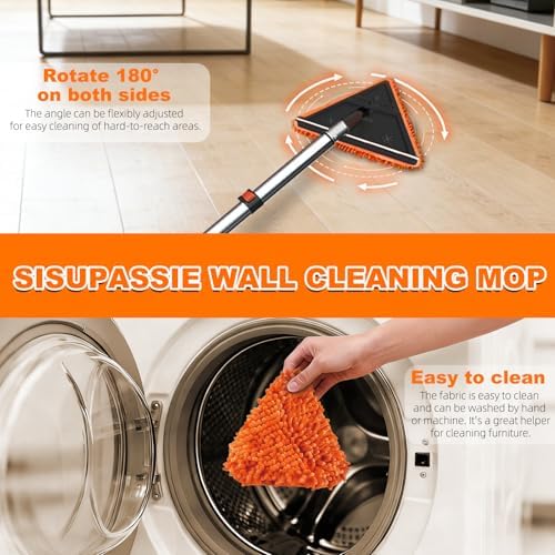SISUPASSIE 24FT Duster Cleaner Kit, Dusters for Cleaning with Extension Pole, Baseboard & Wall and Window Cleaner Mop for Fan Blades, High Ceiling and Cobweb - Image 6