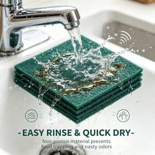 Bulk Heavy Duty Scouring Pads with Emery, 6" x 4" Large Green Scrub Pads for Kitchen Cleaning, Durable Polyester Abrasive Dish Scrubber for Pot, Pan, Grill and Stove,(40Count) - Image 4