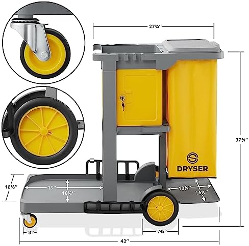 Dryser Commercial Janitorial Cleaning Cart on Wheels - Housekeeping Caddy with Key-Locking Cabinet - Image 4