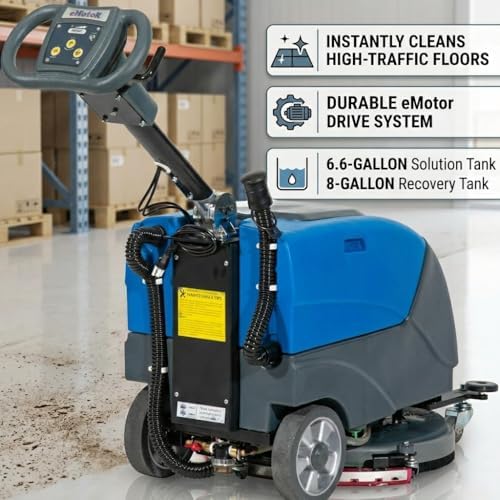Emotor 15'' Foldable Walk Behind Floor Scrubber Machine Hand Push Scrubber Machine for Industrial Commercial Use,Upgrade Automatic Water Flow, Machine Size 32"X18"X25"(Blue) - Image 2