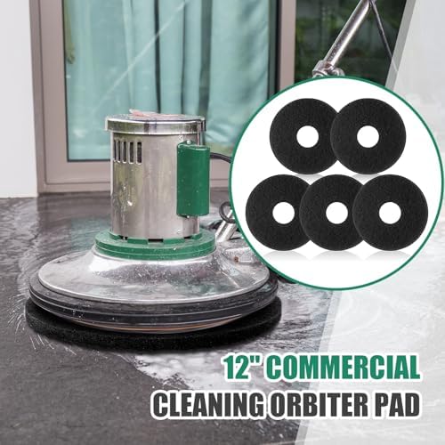 Teenyyou 5 Pcs 12" Cleaning Orbiter Pads Commercial Floor Buffer Pads Hardwood Floor Maintenance Scrubber Polisher Cleaning and Stripping for Orbiter Machine (Black) - Image 5