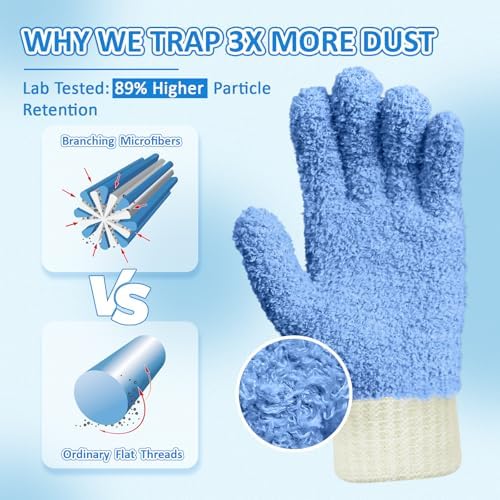 MIG4U Microfiber Dusting Gloves Washable Reusable Cleaning Mittens Gloves Kitchen House Cleaning Car Blinds Multicolor 4 Pairs L/XL - Image 2