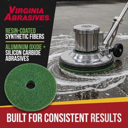 Virginia Abrasives 18" Green Floor Maintenance Pads - Heavy-Duty Non-Woven Pads for Deep Cleaning and Stripping for Orbital Machines, 5-Pack - Image 3