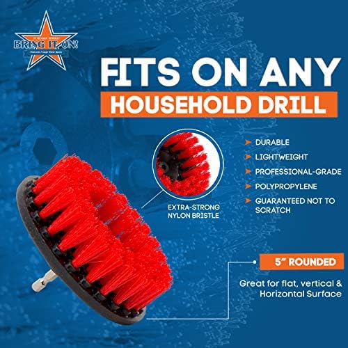Grout Cleaner 5 Inch Flat Drill Brush | Tile and Grout Cleaner Tool Drill Brush Attachment | Bathroom and Shower Scrubber | Stiff Nylon Bristles Remove Soap Scum | Baseboard Cleaner Tool - Image 2
