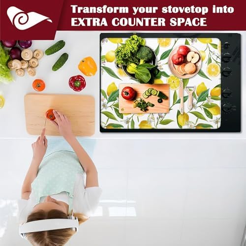 Lemon Fruits Stove Top Cover Glass Cooktop Heat Resistant Cover,Flowers Leaves Ceramic Stove Top Covers Mat Prevents Scratching Stoves/Counter/Washer Protector, 28x20 in - Image 6