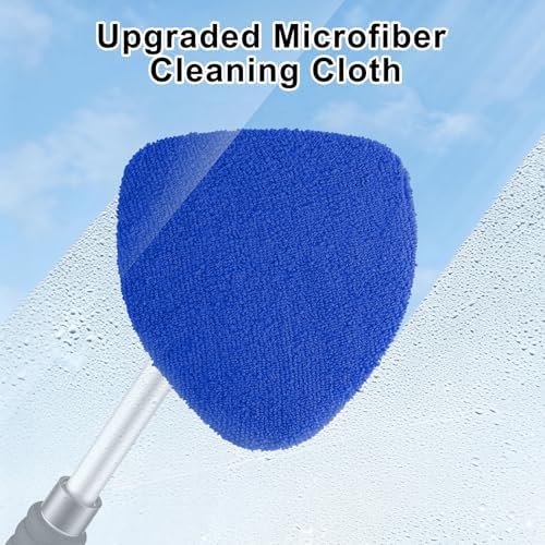 JUSTTOP Windshield Cleaner Tool, Car Interior and Exterior Window Cleaning Kit with Extendable Handle & 4 Reusable Microfiber Pads, Auto Glass Wiper Brush Kit for Car & Home Windows (Blue) - Image 2