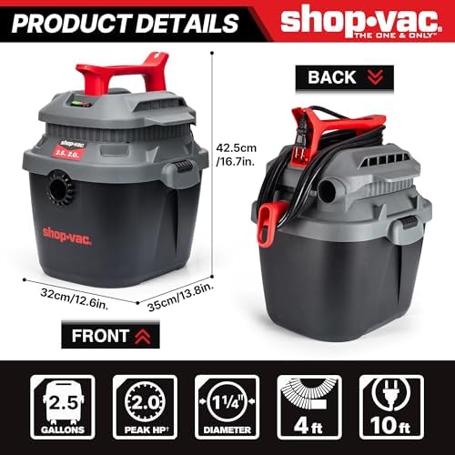 Shop-Vac 5430095 2.5 Gallon 2.0 Peak HP Wet/Dry Vac with Blower - Image 3