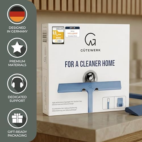 GÜTEWERK Silicone Shower Squeegee with 3-in-1 No-Drill Mount, Blue, 9'' - Image 5