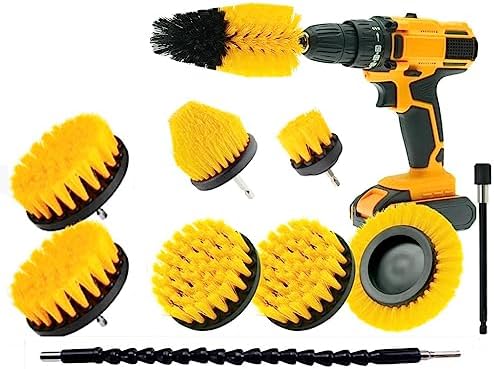 HUAWELL Drill Brush Power Scrubber Cleaning Brush with 2 Extended Attachment Set Kit for Grout, Floor, Tub, Shower, Tile, Bathroom and Kitchen Surface (Yellow) by HUAWELL