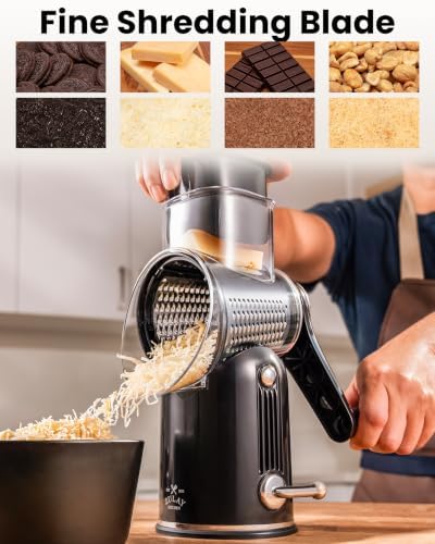 Rotary Cheese Grater Manual Hand Crank 5 Blade Shredder, Classic Black - Image 6