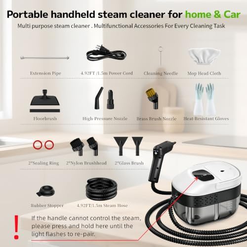 Portable Steam Cleaner for Home and Car, 15s Heat-Up, 15Pcs Accessories - Image 5