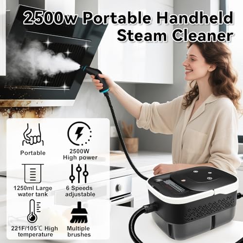 Steam Cleaner, Handheld Steamer for Cleaning with 17pcs Accessories, 3 Level Adjustable, 15s Heat Up, 2500W High Pressure Portable Steam Clean for Home, for Tile, Dirt, Grout, Grease, Car Detailing - Image 4