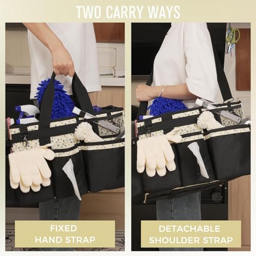 SCAVATA Wearable Cleaning Caddy, Cleaning Caddy Supplies Organizer with Handle & Shoulder Straps for Housekeepers, Under Sink & Car Cleaning Tool Organizers Bag with 4 Foldable Divider (YellowFlower) - Image 6