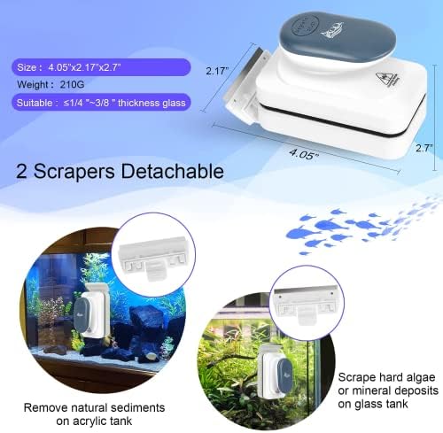 AQQA Aquarium Strong Magnetic Cleaner Brush, Fish Tank Glass Algae Magnet Cleaning Tool Floating Cleaner Scrubber Brush with 2 Detachable Scraper (Blue,M) - Image 3