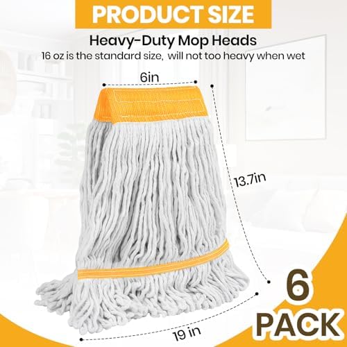 6PK Heavy Duty Commercial Mop Head Replacement- Loop End Cotton Blend String Refill for Side Loading & Clamp Style Mops, Restaurant , Janitorial & Industrial Cleaning(Yellow) - Image 2