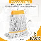 6PK Heavy Duty Commercial Mop Head Replacement- Loop End Cotton Blend String Refill for Side Loading & Clamp Style Mops, Restaurant , Janitorial & Industrial Cleaning(Yellow) - Image 2