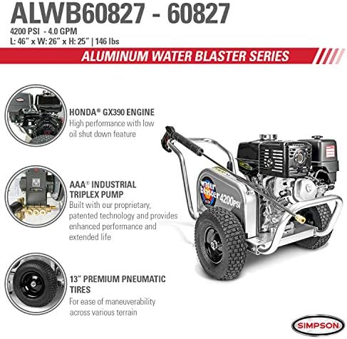 Simpson 4200 PSI Gas Pressure Washer, 4.0 GPM Commercial Power Washer, Honda Engine, 50' Hose, Aluminum Water Blaster Series, 49-State Compliant (ALWB60827) - Image 6