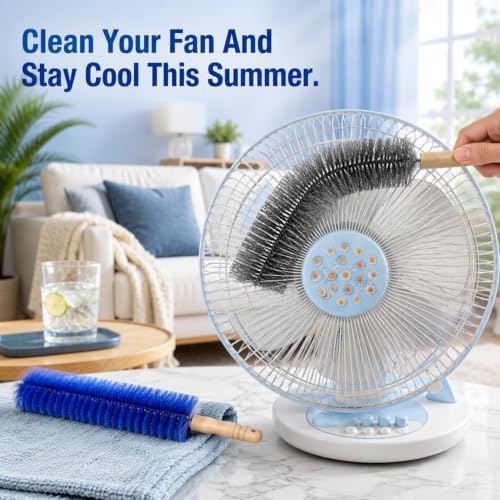 2PC Fan Cleaning Brush, Microfiber Duster Ideal for Electric and Blind, Reusable Fan Cleaner Brush Dust Remover, Non-disassembly Cleaning (Gray + Blue) - Image 2