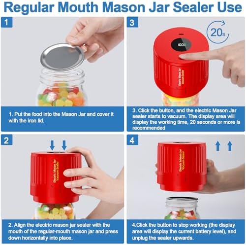 LOVE MOMENT Electric Mason Jar Vacuum Sealer Kit - Red - Image 3