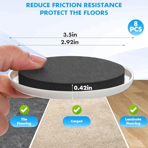 16-Pack Furniture Sliders for Hardwood Floors & Carpet, Save 80% Effort Safely and Easily, The Glide Tool Set for Heavy Furniture and Appliances, Reusable Moving Pads (8 Plastic & 8 Felt, 3.5" Slider) - Image 6