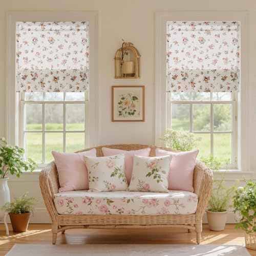 StangH Vintage Magnetic Red Floral Linen Roman Shades, W30 x L64, 1 Panel - Image 7