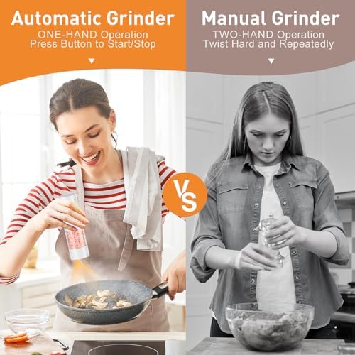 Rechargeable Electric Salt and Pepper Grinder Set, Automatic Salt and Pepper Shakers, Adjustable Coarseness Pepper Grinder with Led Kitchen and Home Appliances Gifts for Women(Whitewhite) - Image 3