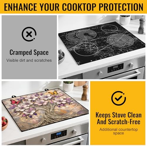 NYZE Stove Top Cover for Electric Stove 28.5x20.5 Inch Silicone Stove Topper & Protector, Decorative Kitchen Mat for Electric/Glass Stove Top (Blossom Tree, 28.5"Lx20.5"W) - Image 4