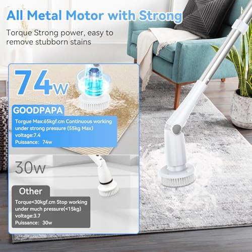 Electric Spin Scrubber, Cordless Cleaning Brush with 8 Replaceable Cleaner Brush, Power Shower Scrubber with Long Handle, Electric Scrubber for Cleaning Floor Bathroom Bathtub Tile - Image 4